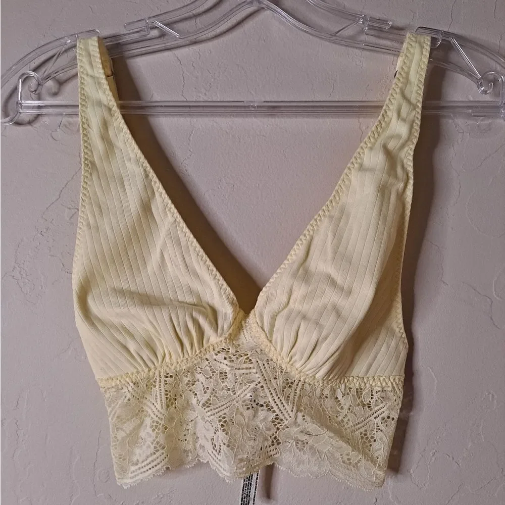 Free People Pale Yellow Lace Longline Bralette XS